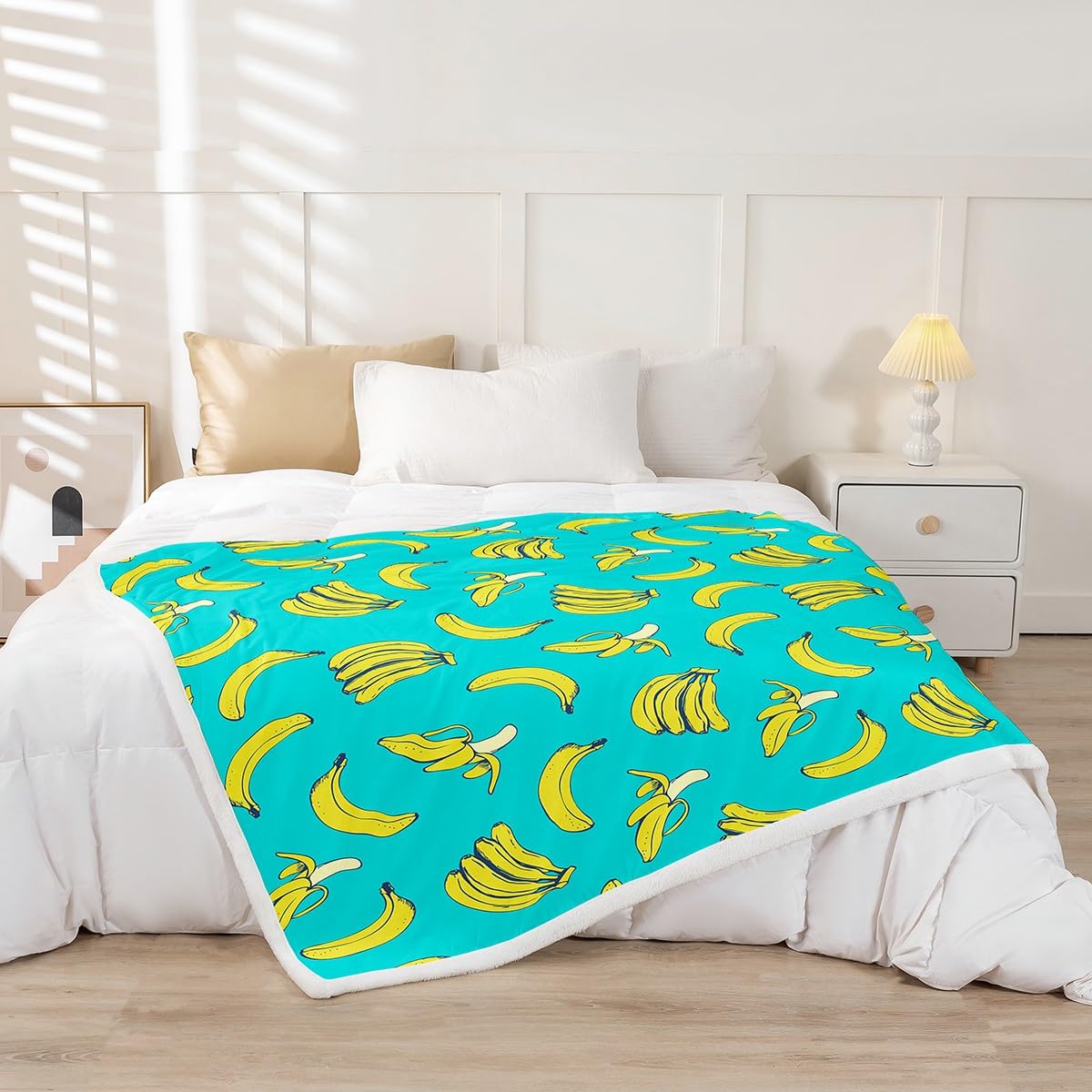 Feelyou Cartoon Banana Sherpa Fleece Throw Blanket for Kids - Tropical Fruit Print, Soft & Fuzzy, 40x50 Inches