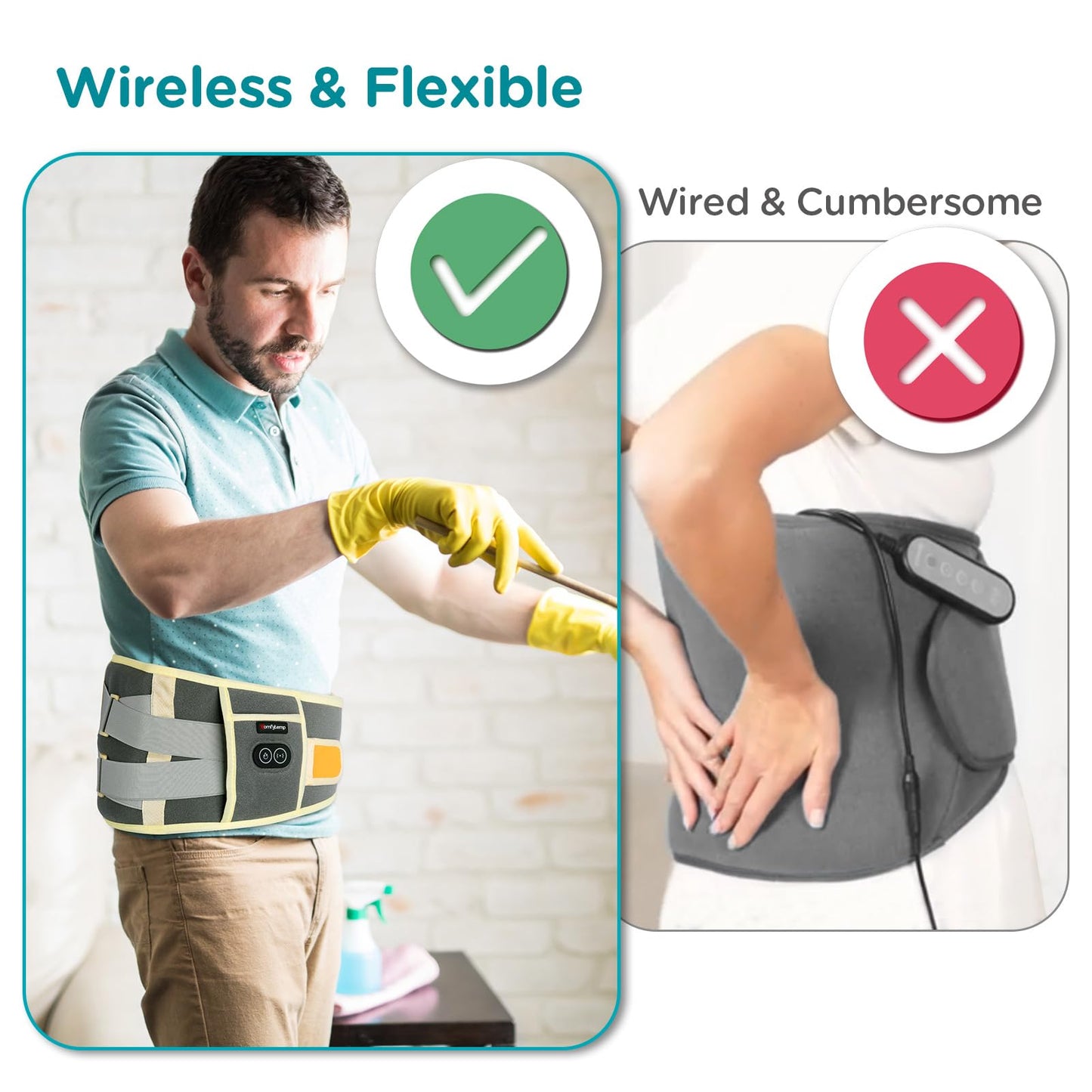 Comfytemp Cordless Heating Pad with Massager for Back Pain Relief, Portable Lower Back Massager FSA Eligible HSA Rechargeable, Birthday Gifts for Women Men Mom Dad Seniors Christmas 3 Heat 30 Auto-Off