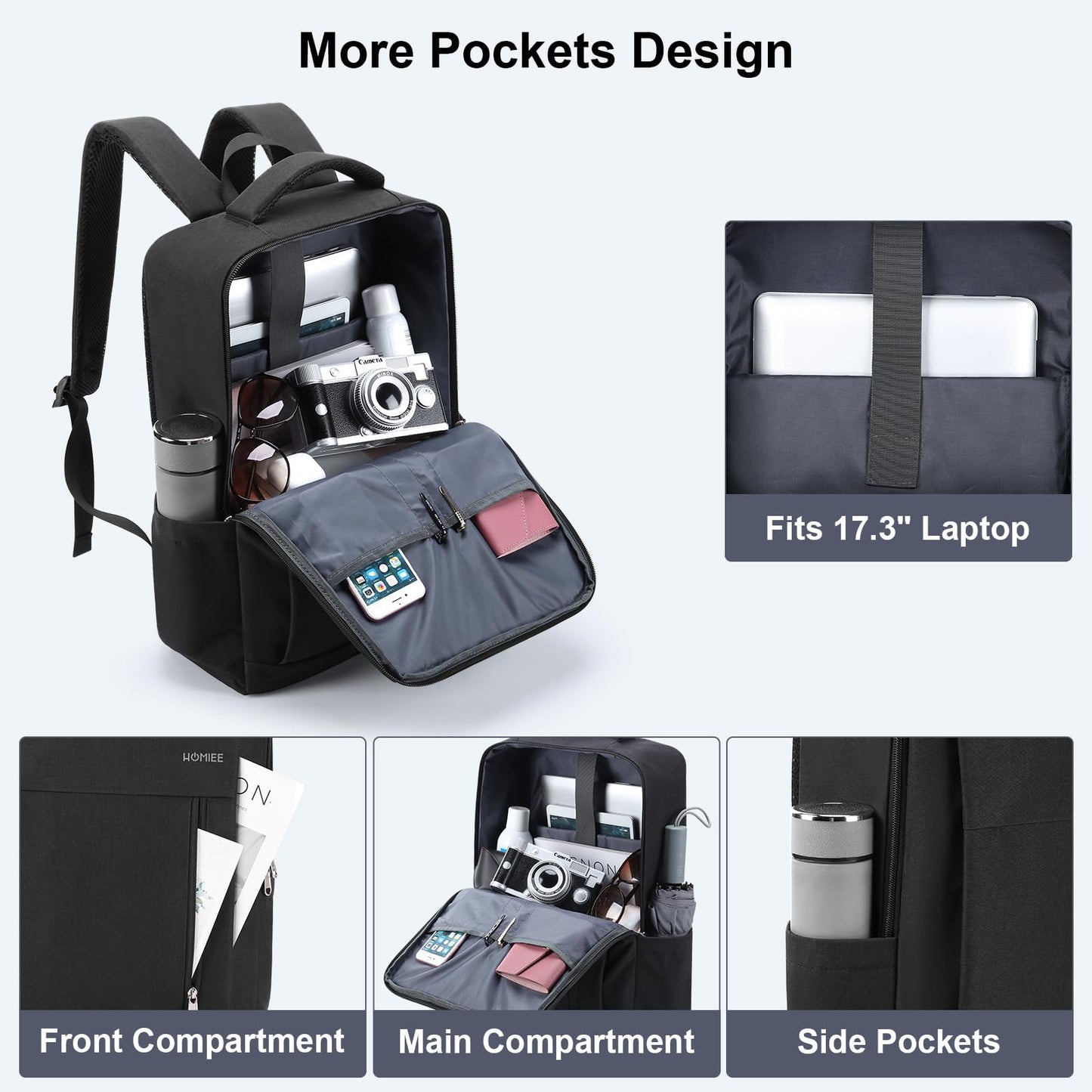 HOMIEE Laptop Travel Backpack 17.3 Inch,Business Laptop Bag Mens,Anti Theft Computer Backpack Rucksack Womens with Headphone Port Water-Resistant Daypack Gift for Work School Commuting