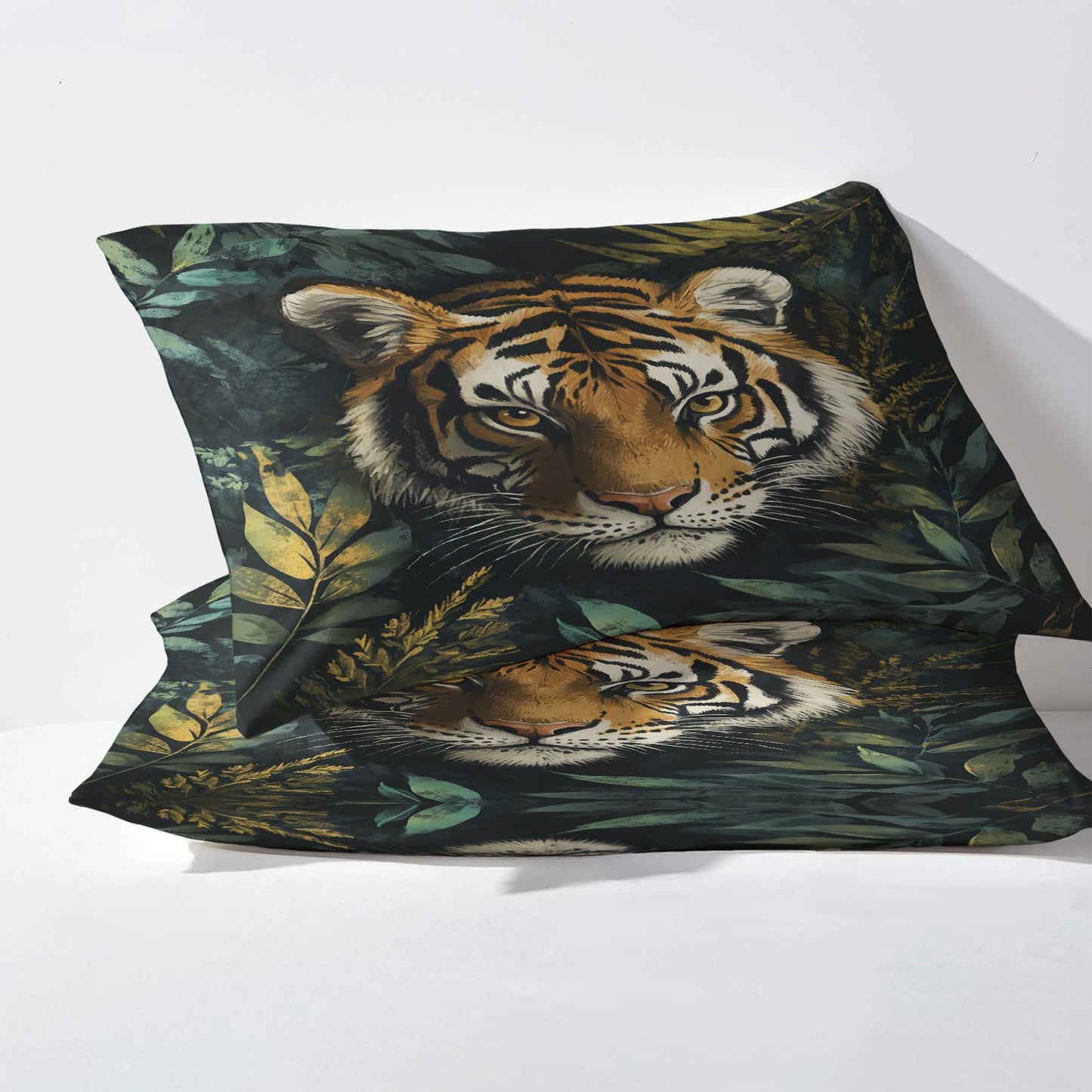 NOGAWA Tiger Sheets Queen Size, Jungle Animal Bed Sheets, Wild Animal Bedding Sheets & Pillowcases 4 Piece Set - Microfiber Deep Pocket Fitted Sheet & Flat Sheet & 2 Pillow Cases