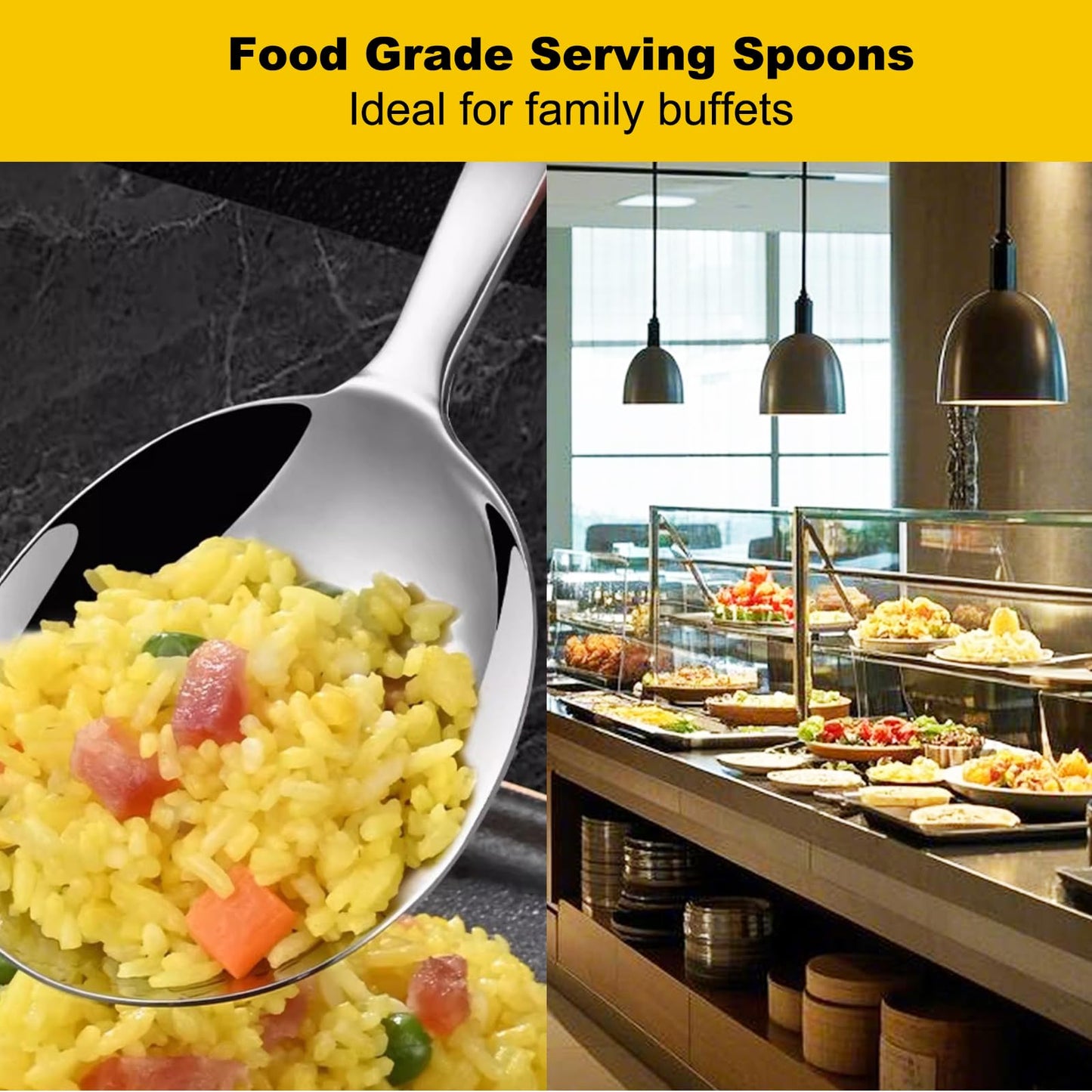 LANGMINGDE 7.9" Stainless Steel Serving Spoon for Buffet, 18/8 Large Serving Spoon Utensils, Extra-Wide 3" Head, Dishwasher Safe for Catering, Restaurants, Kitchen, Parties (1 Pack)