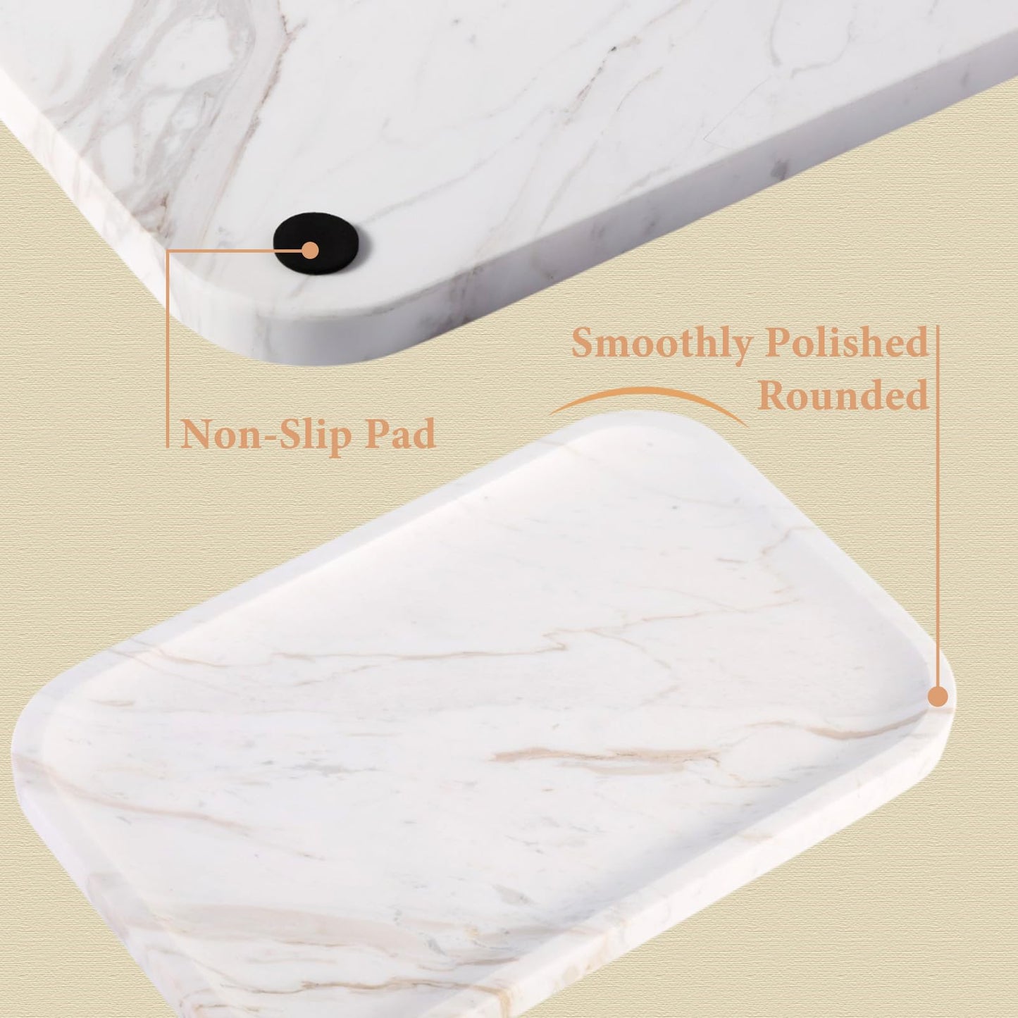 Karibiber Marble Vanity Tray, Marble Bathroom Tray Countertop, Decorative Trays for Dresser Organizer, White Stone Storage Serving Trays for Kitchen, Perfume, Jewelry Cathall Holder, Unique Veining