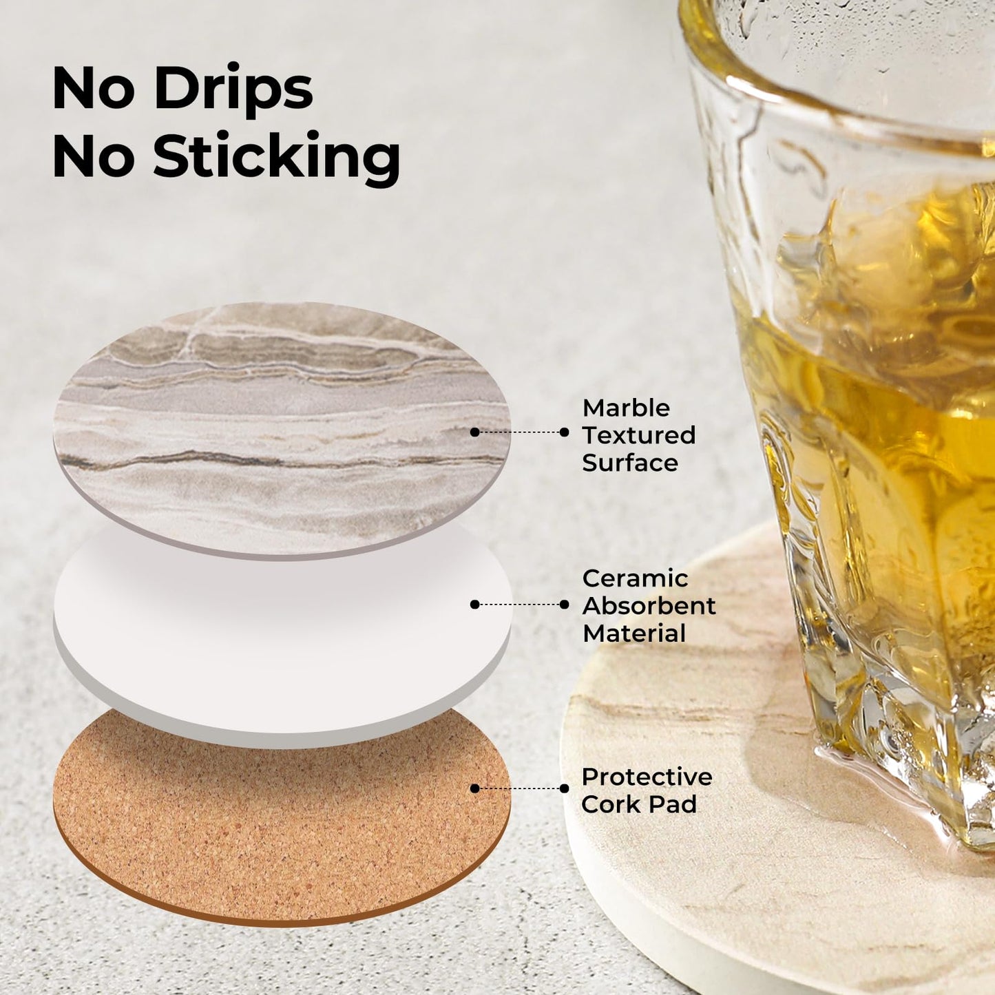 LlFVER Coasters Set of 8, Absorbent Drink Coaster with Holder, Marble Style Ceramic Stone Coasters for Drinks Coffee Tabletop Protection, Modern Furniture Coaster for Home Decor House Warming Gifts