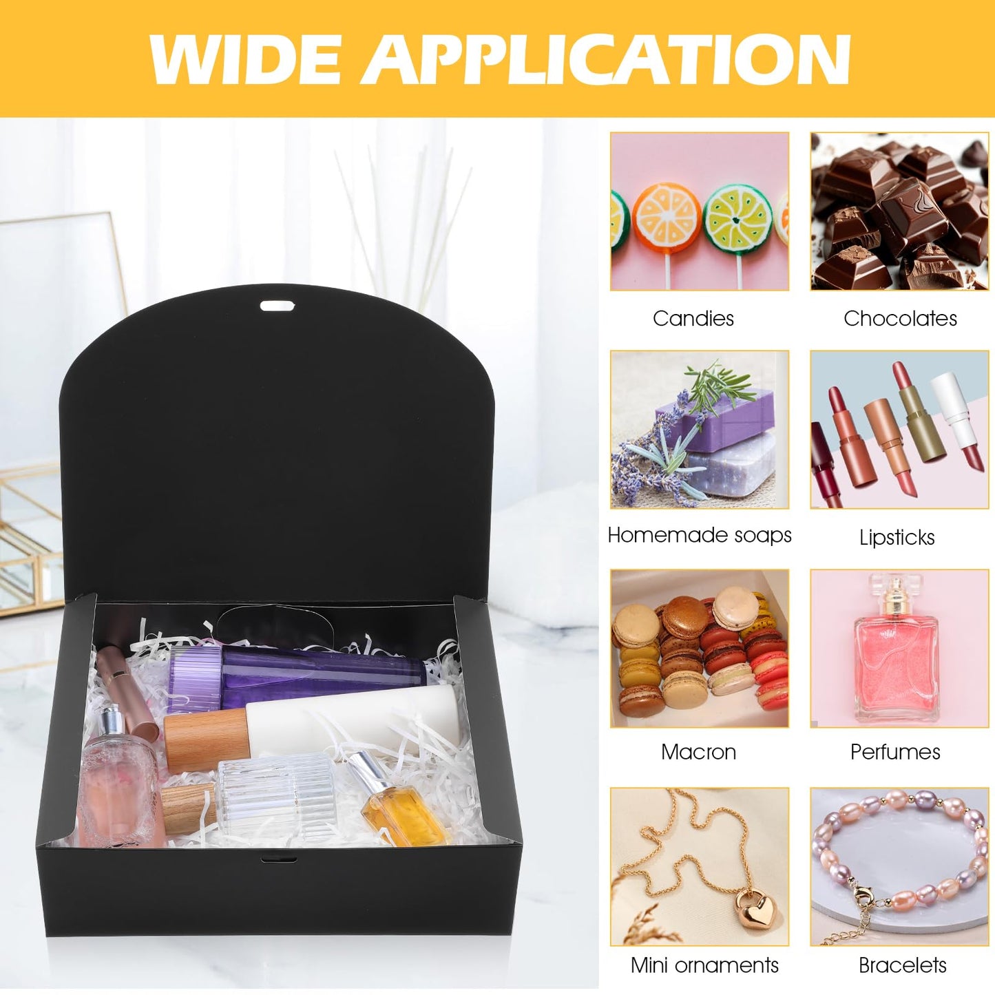 AojSup 15 Pack Gift Boxes with Lids for Presents, Black Present Boxes for Gifts, Paper Box with Ribbon for Wedding Christmas Birthday Baby Shower Party Favors, 10.6 x 7.8 x 3.1 Inches