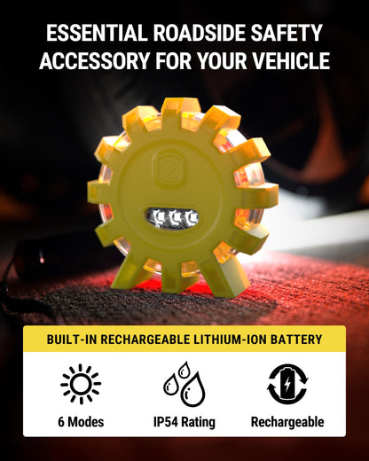Scosche ScoFlare LED Road Flares, Emergency Roadside Kit for Car with 2 Emergency Lights Equipped with 6 Flashing Safety Modes, Flashlight, Rechargeable Battery, Magnetic Base and Hanging Hook, 2 Pack
