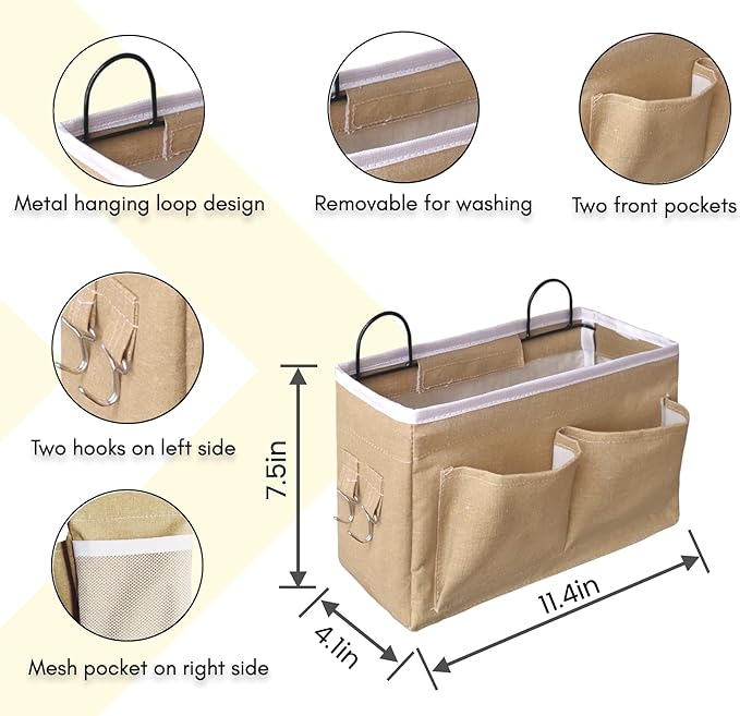 2pcs Middle Wall Hanging Organizer Bag, Linen Fabric Door Hanging Storage Basket