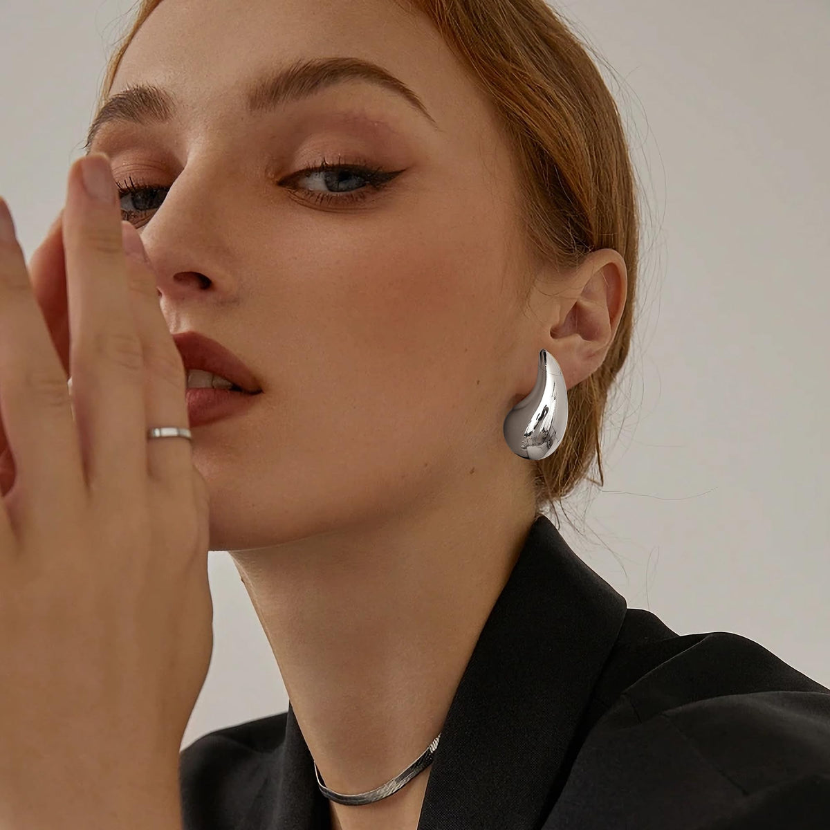 Gacimy Silver Tone Teardrop Earrings Dupes for Women, Chunky Drop Earrings for Women with 925 Sterling Silver Post, 1.2Inches