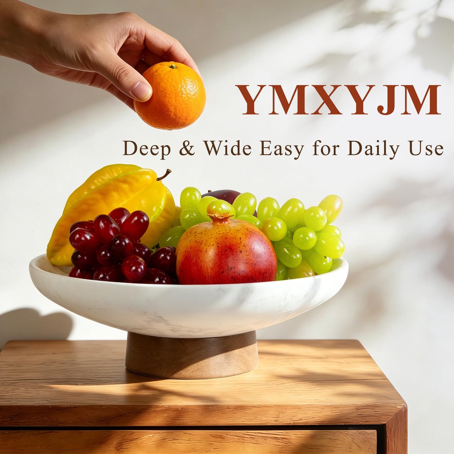 YMXYJM Marble Decorative Bowl - Handcrafted Natural Stone Centerpiece with Pedestal for Home Decor, Marble Fruit Bowl for Kitchen Counter, Entryway Catchall Bowl for Keys, Purse - 11" White, 7 lb