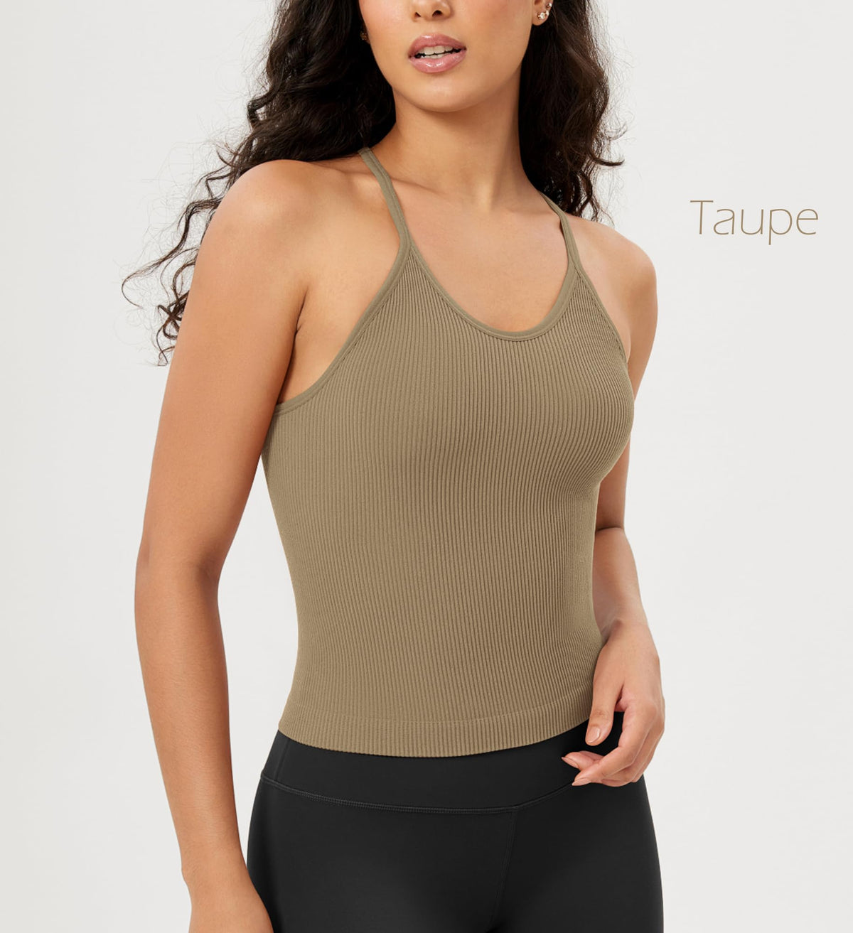 ODODOS Women's 3-Pack Seamless Cami Tops Ribbed Camisole Tank Top, Mushroom Taupe Charcoal, Medium/Large