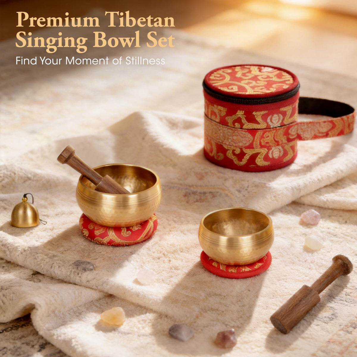 Relaehih 2-Pack Tibetan Singing Bowls Set - 100% Handmade in Nepal, Sound Bowl Meditation Set for Yoga, Chakra Healing, Meditation Gifts, Unique Gifts for Women