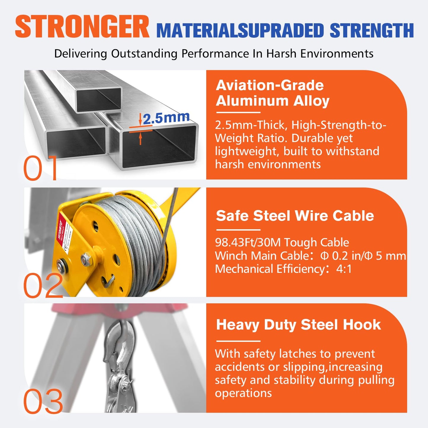 Confined Space Tripod Kit, 1800 lbs Winch with 98' Cable, Confined Space Rescue Tripod with 4.4' to 7' Adjustable Legs, Portable Tripod Kit with 32.8' Protection, Rescue Tripod Lifting Hoist