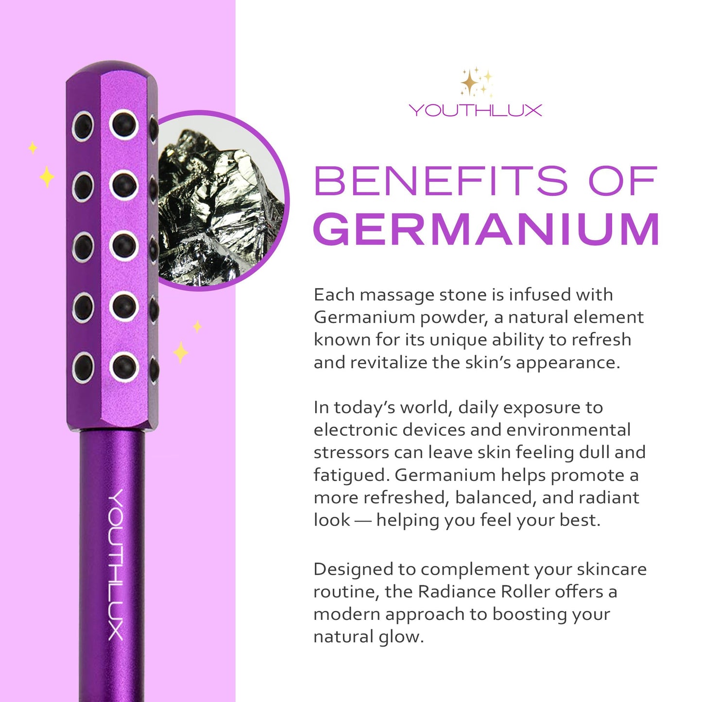 Radiance Roller - Germanium Stone Uplifting Face Beauty Massage Tool/Roller/Wand for Skin Tightening, De-Puffing, Sculpt/Lift, Anti-Aging | Uplift Face Roller, Facial Roller (Rose Gold)