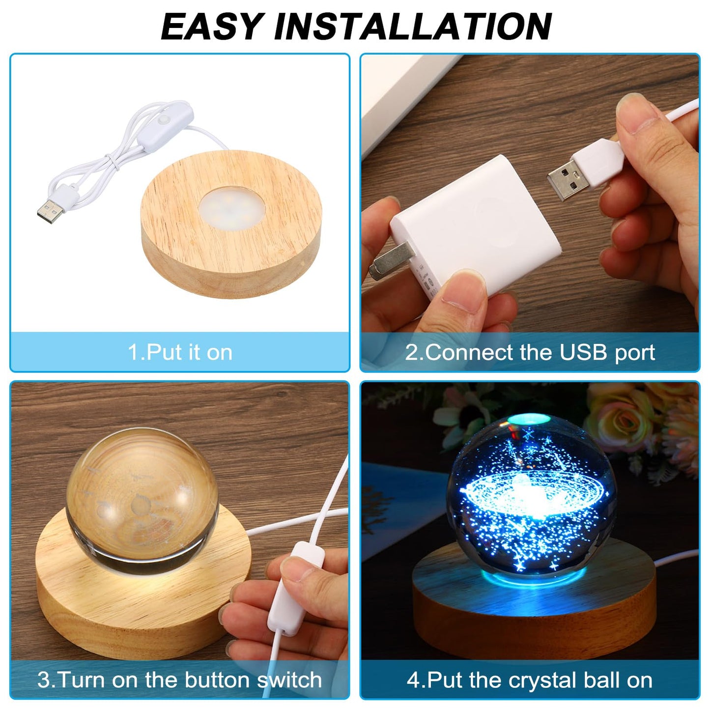 PATIKIL 4 Inch Wooden LED Light Base, 2pcs Wood Light Display Base Stand Lighting with Switch for 3D Crystal Glass Aroma Stone Art, Warm White Light, 5V DC