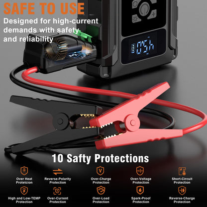 osaiv Jump Starter with Air Compressor, 3000A Car Battery Jump Box for 8.5 Gas/6.5L Diesel Vehicles, 150PSI Tire Inflator Auto-Shutoff, 10 Safety Modes, 3-Mode Emergency Light