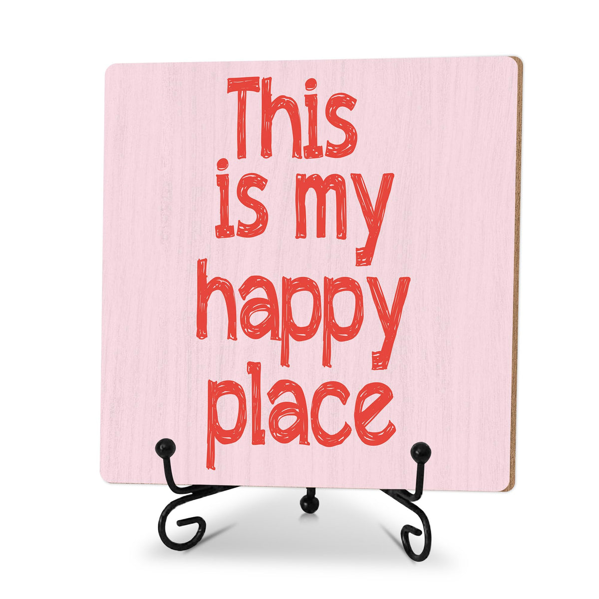 This Is My Happy Place Wooden Sign With Stand, Home Farmhouse Desk Table Decor, Inspirational Plaque Gifts For Friend Family Colleague, Motivational Office Desk Decor For Shelf, 02