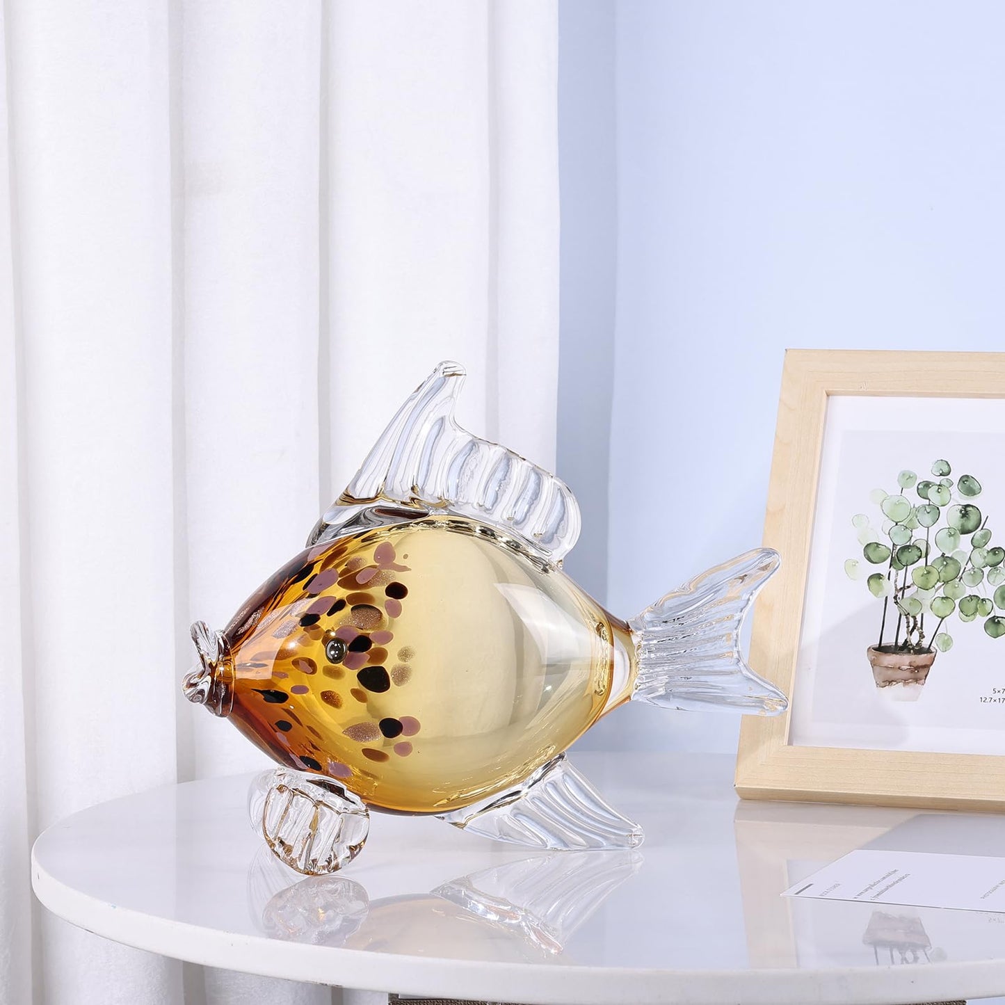LINYTHER Large Glass Fish Figurine for Home Decor, Hand Blown Art Glass Ocean Animal Statue, Decorative Coastal and Beach Themed Sculpture for Table, Shelf, Bathroom, Living Room or Office