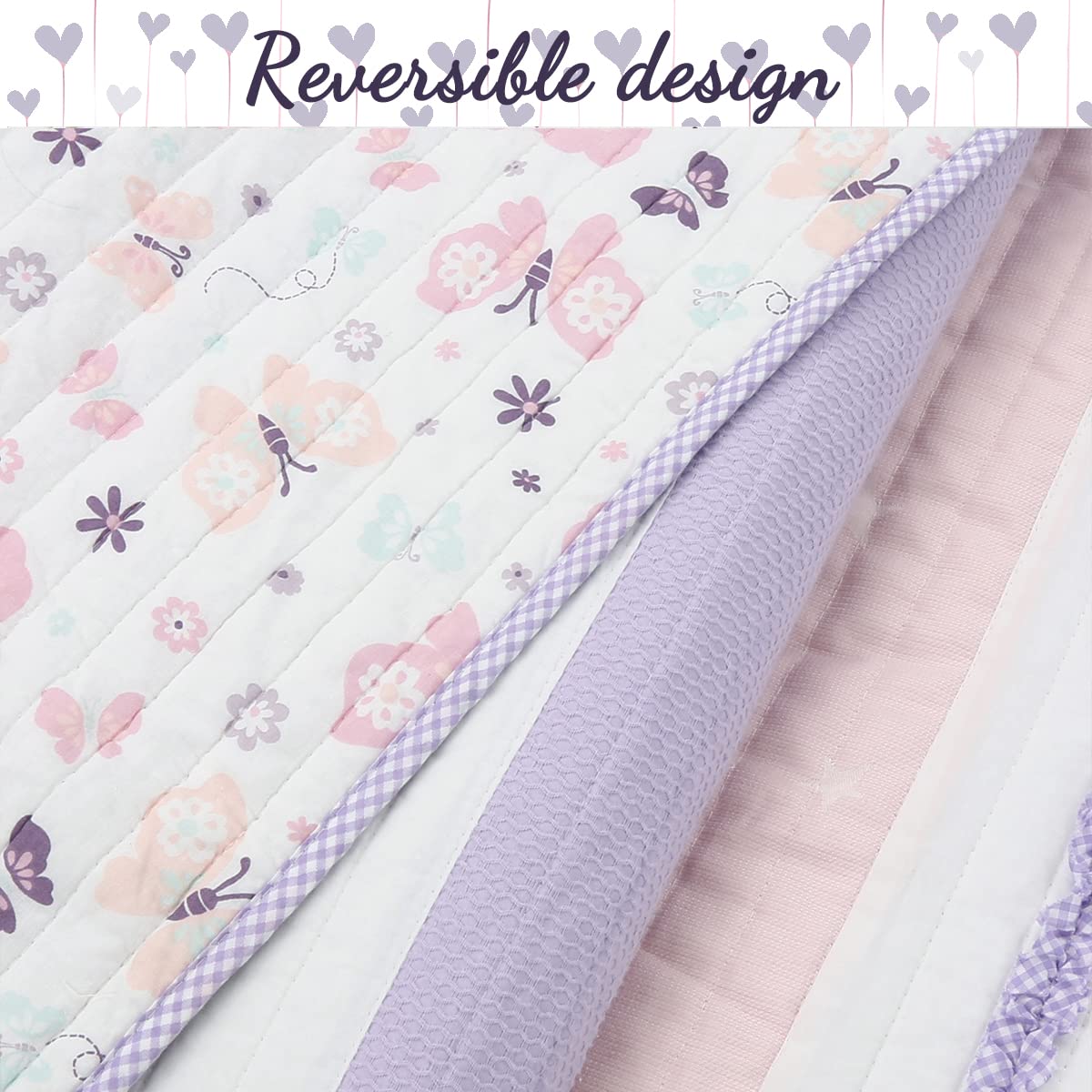 Cozy Line Home Fashions Lavender Blue Pink Ruffles Girl 100% Cotton Reversible Quilt Bedding Set, Coverlet, Bedspread (Lavender Dream, Twin - 2 Piece: 1 Quilt + 1 Sham)