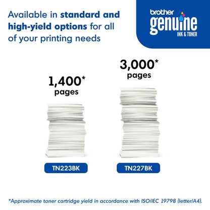 Brother Genuine TN227, TN227BK, High Yield Toner Cartridge, Replacement Black Toner, Page Yield Up to 3,000 Pages, TN227BK, Amazon Dash Available