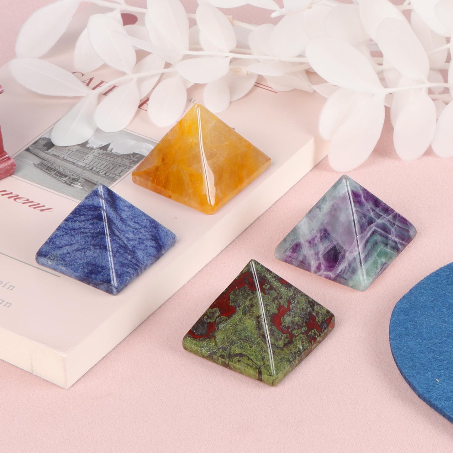 Hxswkk Rainbow Fluorite 1.6" Orgone Pyramid for Positive Energy, Success, Healing - Reiki, Chakra, Anti-stress Handmade Spiritual Gift