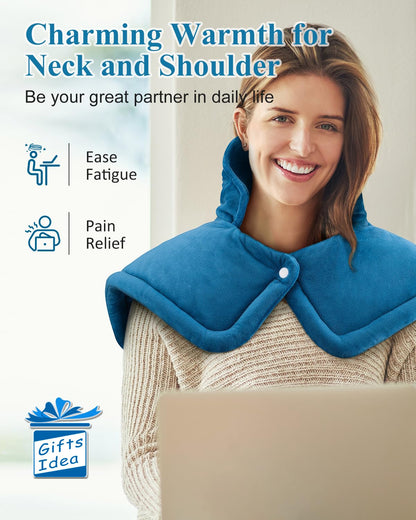 Heating Pad for Neck Shoulders Back, Valentines Day Gifts for Him Her Men Women Mom Dad, Weighted Electric Heated Wrap 6 Heat Settings 4 Timers Auto Off, Birthday Anniversary Retirement Gifts, Blue