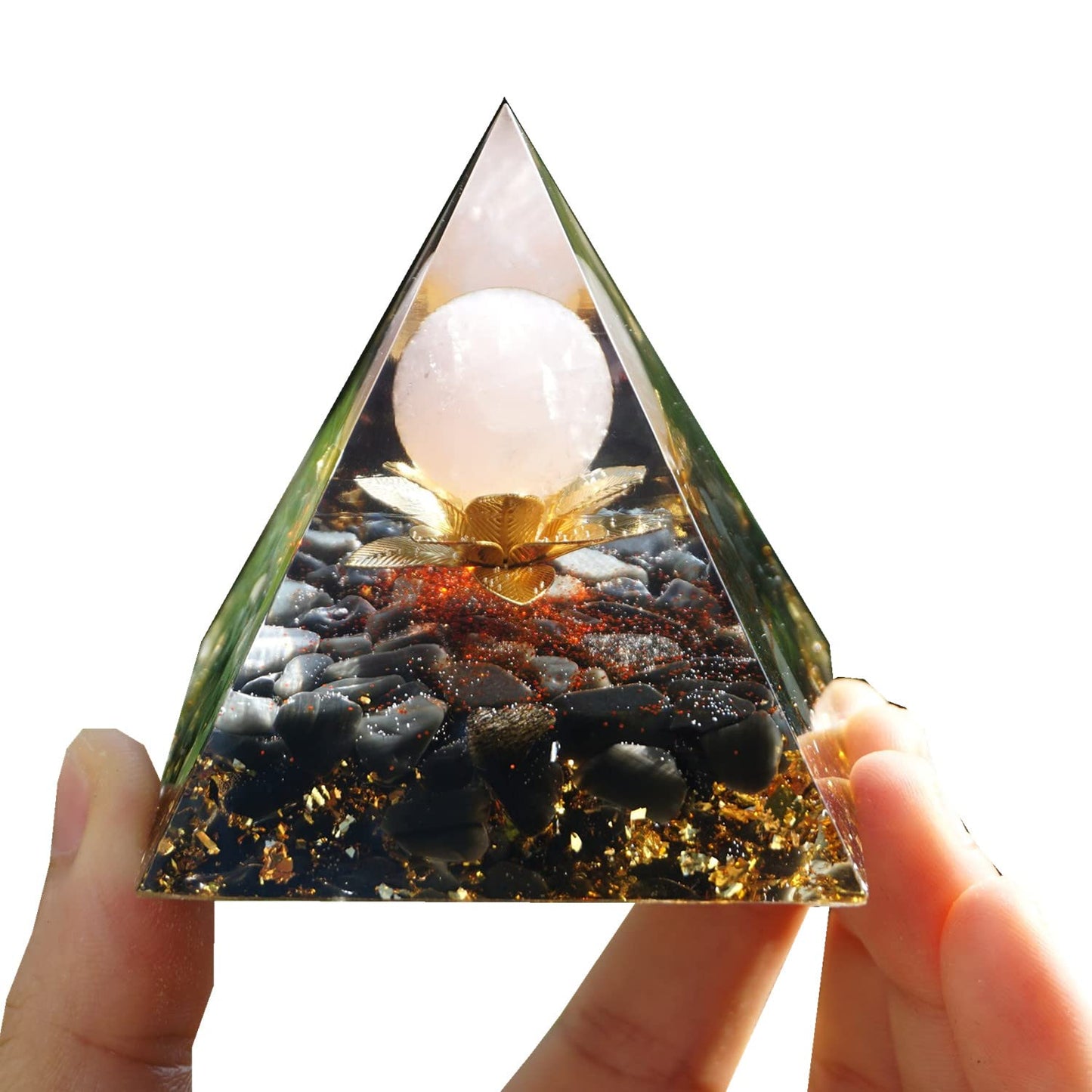Besorgone Orgonite Pyramid for Positive Energy Chakra Orgone with Crystal Healing Stones Attract Wealth Wisdom Meditation Gift (Rose Quartz Sphere)