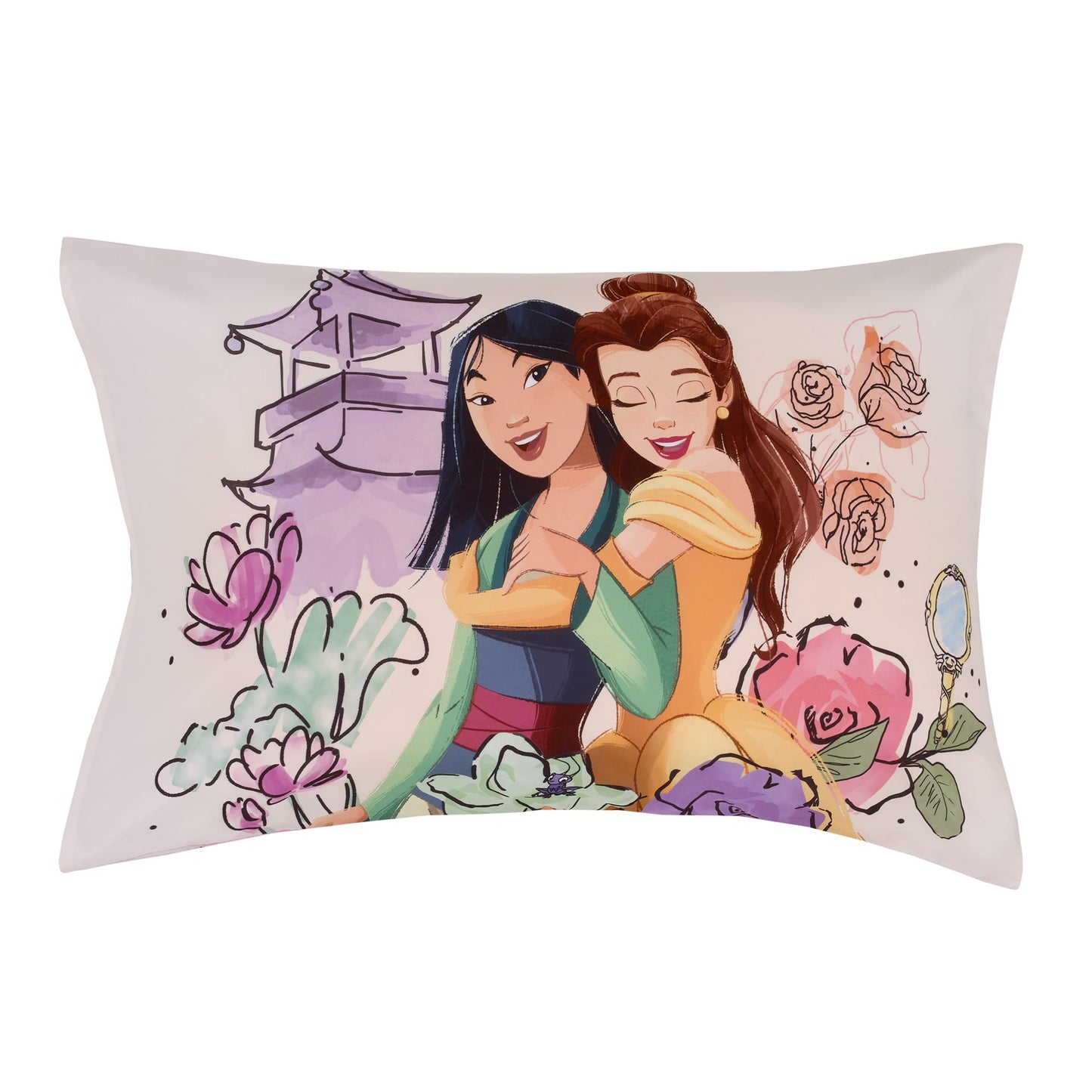 NoJo Disney Alice's Wonderland Bakery Tea Party Pink and Purple 4 Piece Toddler Bed Set - Comforter, Fitted Bottom Sheet, Flat Top Sheet, and Reversible Pillowcase