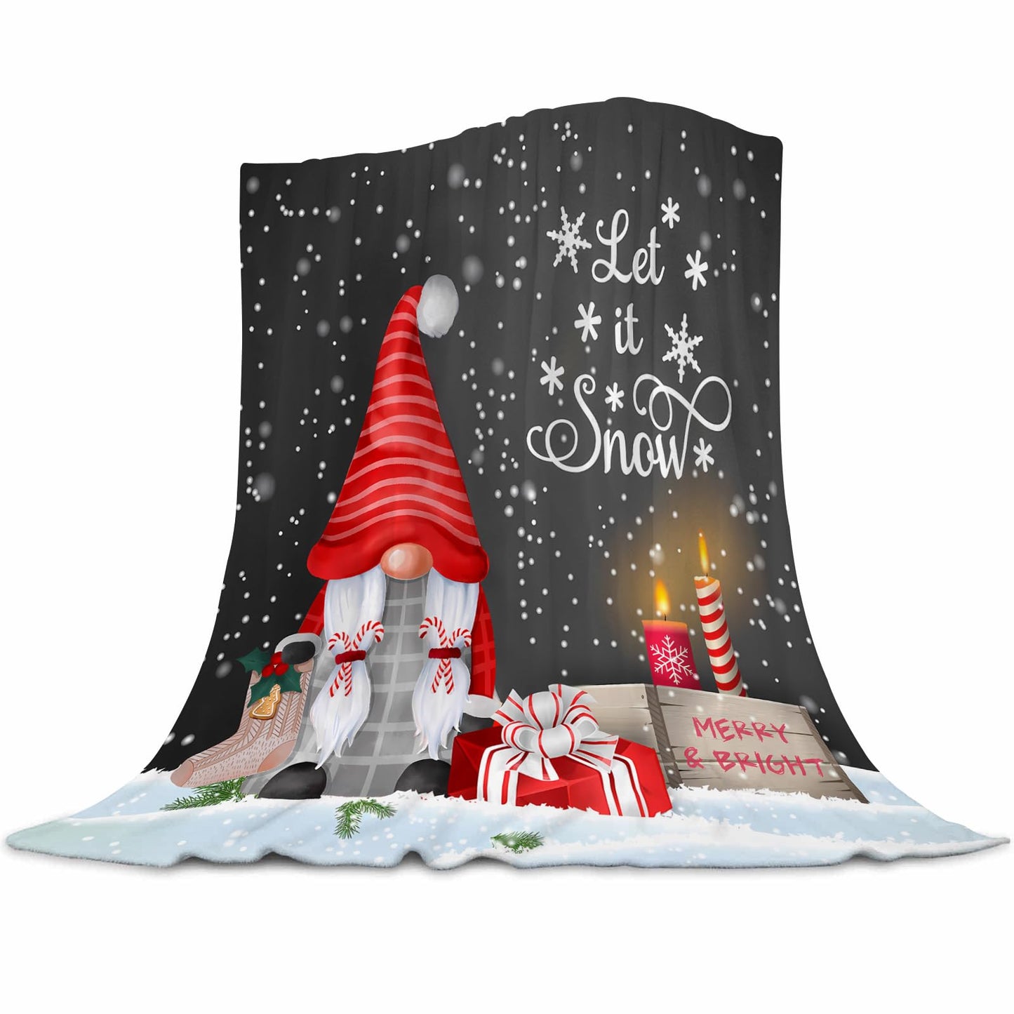 Christmas Gnome Throw Blanket, Merry Christmas Gnome Xmas Gifts Winter Snowflakess Flannel Blanket, Living Room/Bedroom/Sofa Couch Warm Soft Bed Blanket for Adults All Season 50X60 Inches