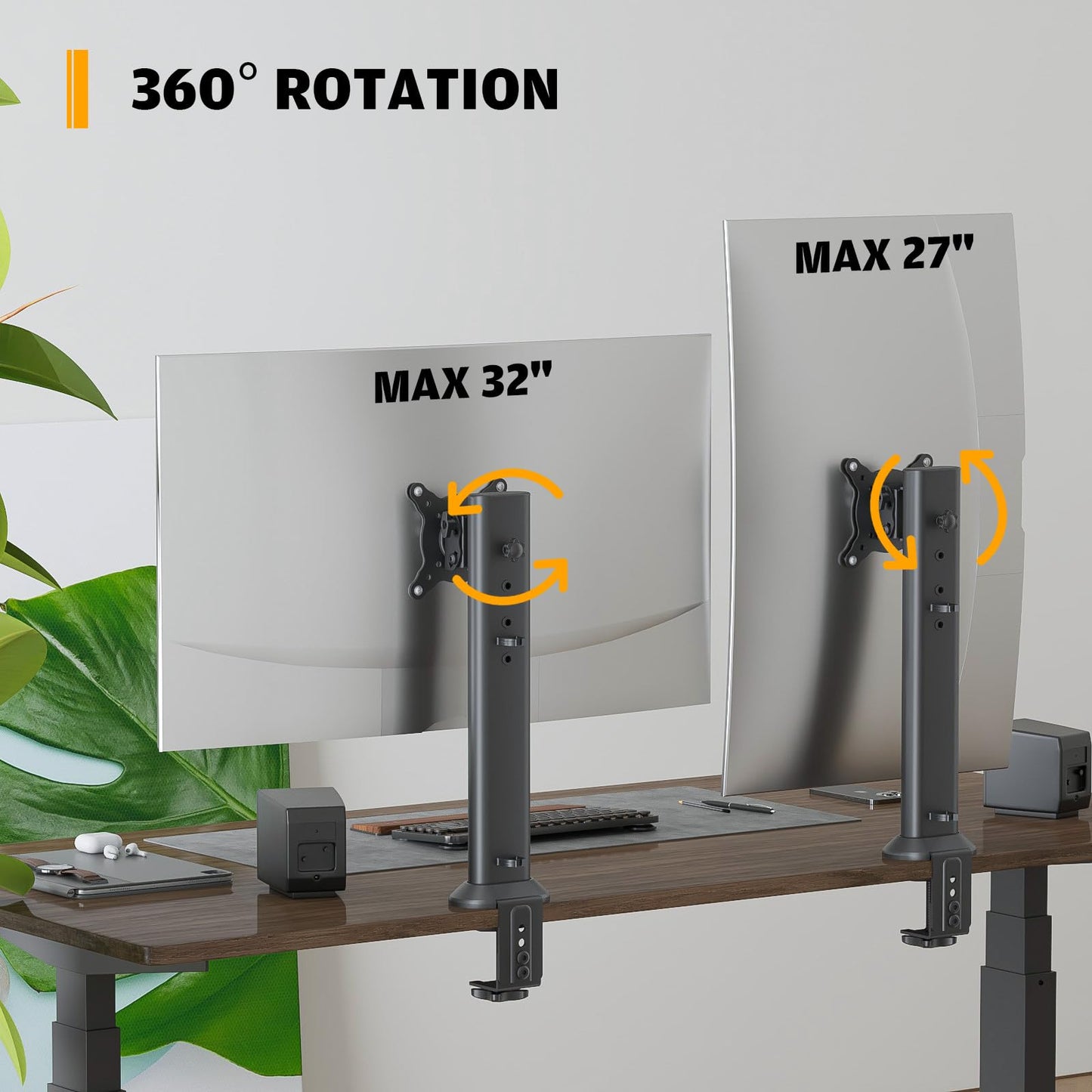 HEMUDU Single Desk Monitor Arm Mount Stand Fit for 13 inch to 32 inch Flat Curved Computer Screen with Swivel, Height Adjustable, Rotation,Holds up to 77lbs, Black