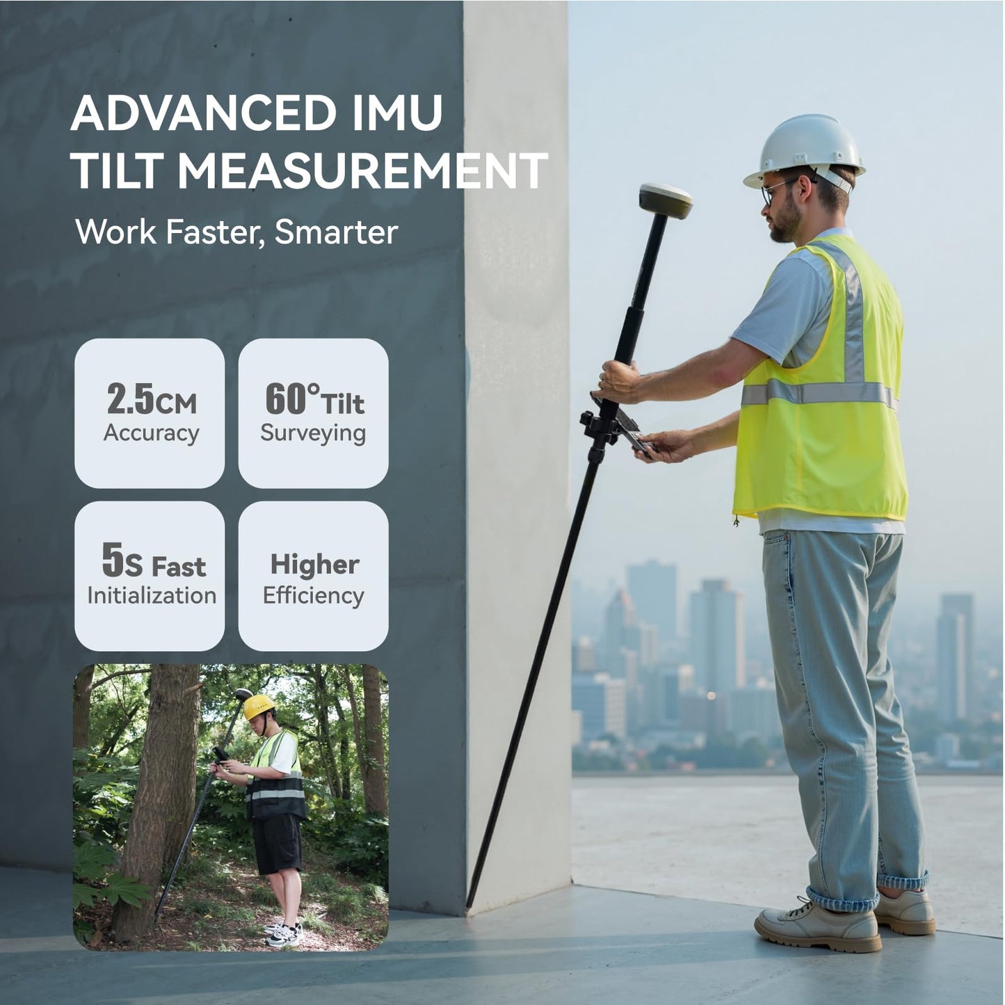 E1 Pro GNSS RTK Surveying Equipment, Over 20 Hours Endurance RTK GNSS with IMU Base & Rover, GPS RTK with Larger HD Screen and Larger Handheld Collector, 1cm Accuracy, 15km UHF Range, 60° Tilt Survey