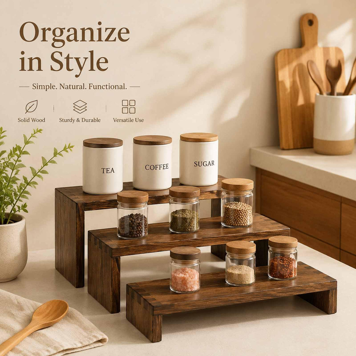 Jerbikas 3-Tier Wooden Display Risers, Tiered Display Stand, Shelf Risers for Table Display, Small Wood Display Shelf