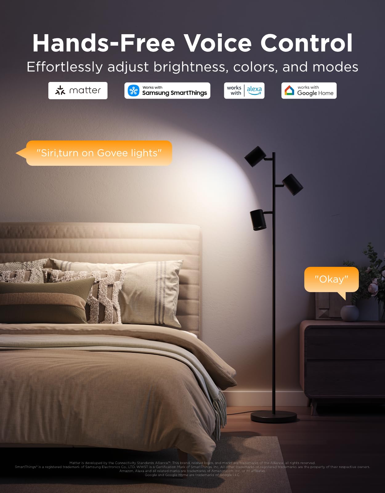 Govee Tree Floor Lamp Compatible with Matter, 3 Rotatable Lights with LuminBlend Technology, Standing Lamp with 64 Dynamic Scenes, Music Sync, Ideal Floor Lamp for Living Room, Bedroom, Office