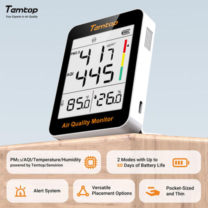 Temtop Air Quality Monitor PM2.5 Indoor Digital Hygrometer Thermometer Humidity Monitor for Home Office Bedroom Livingroom S1