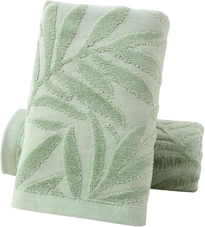 Pidada Hand Towels Set of 2 Leaf Pattern 100% Cotton Absorbent Soft Decorative