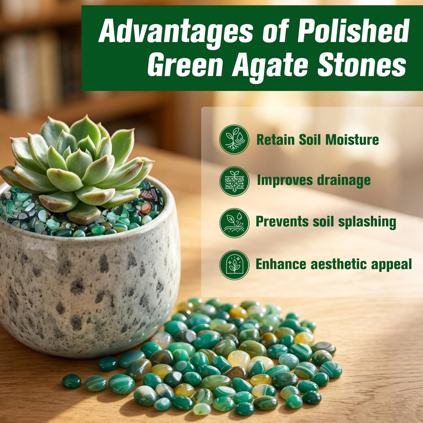 Halatool 8LB Green Agate Stones 0.35"- 0.6" Aquarium Gravel for Fish Tank Natural Landscaping Pebbles Decorative Polished Stones for Plants Home Decor DIY Handmade & Vase Filler