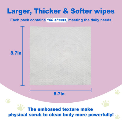 DR.EASY Odor Remover Pet Grooming Wipes 100Ct Lavender Plant Based Ingredients for Paws,Body,Nose &Bum Cleaning,Remove Dirt,Dander & Excess Hair with Soft and Thick Wipes,No Artificial Fragrance