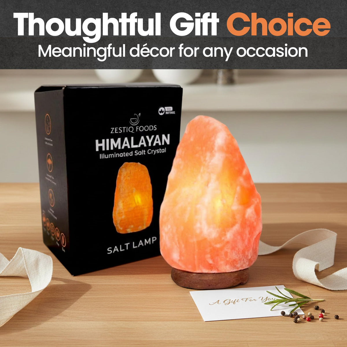 ZESTIQ FOODS Himalayan Salt Lamp – Natural Pink Salt Rock Lamp, Crystal Night Light for Bedroom, Home & Office, Air Purifier, Relaxation & Home Decor