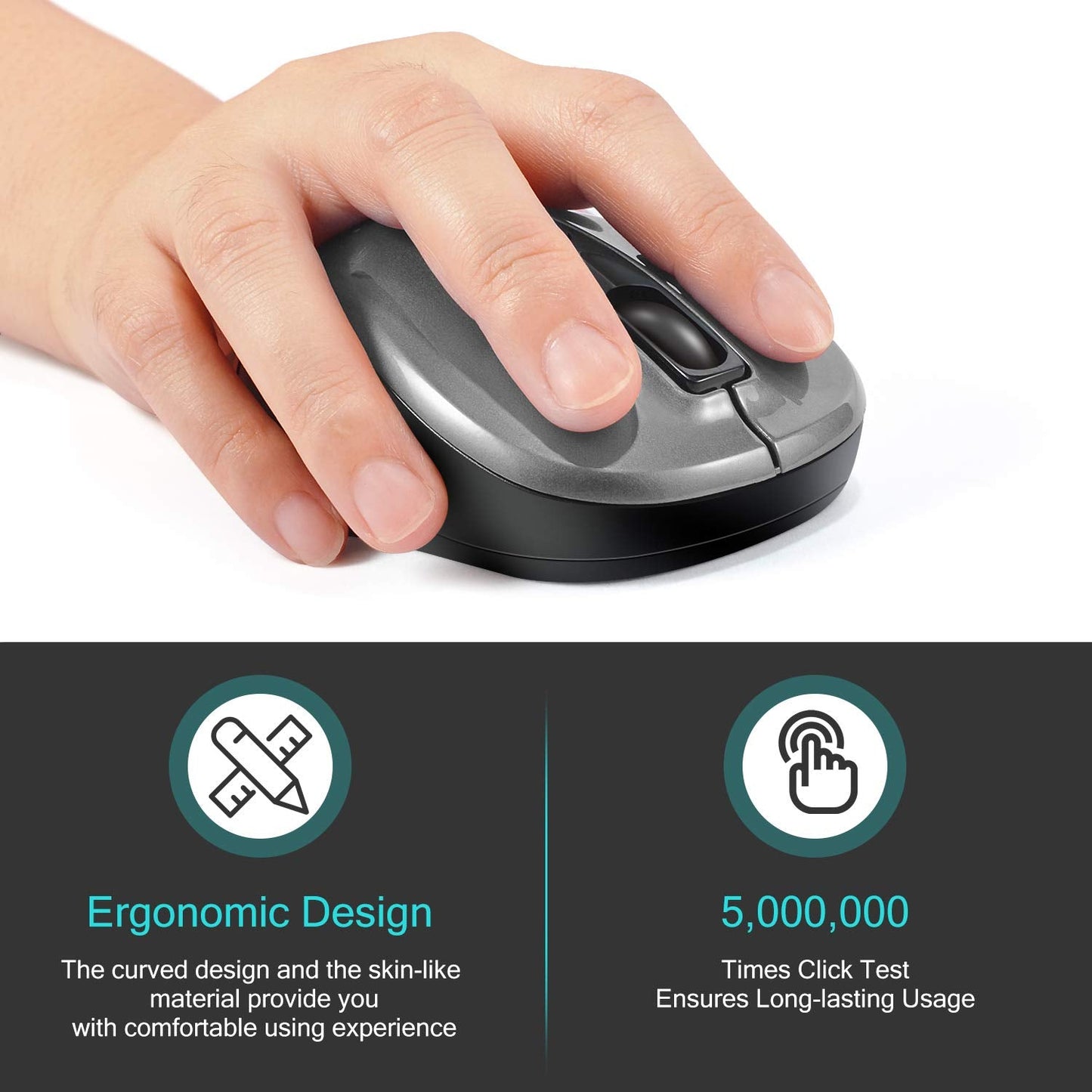 LeadsaiL Wireless Computer Mouse, 2.4G Portable Slim Cordless Mouse Less Noise for Laptop Optical Mouse with 4 Buttons for Laptop, Desktop, MacBook