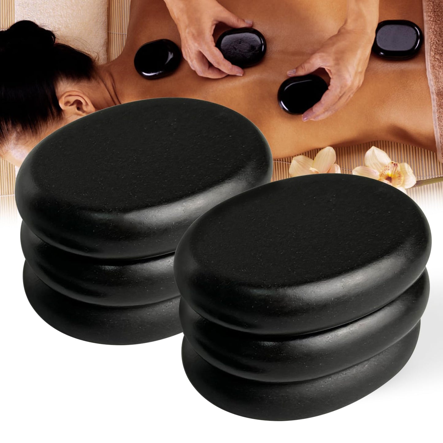 HDYAR Hot Stones Massage Set - 6 Large Oval Basalt Hot Stones Massage Kit, 2.36 * 3.15 Inch Hot Rocks Massage Stones for Professional or Home SPA, Relaxing, Healing, Pain Relief