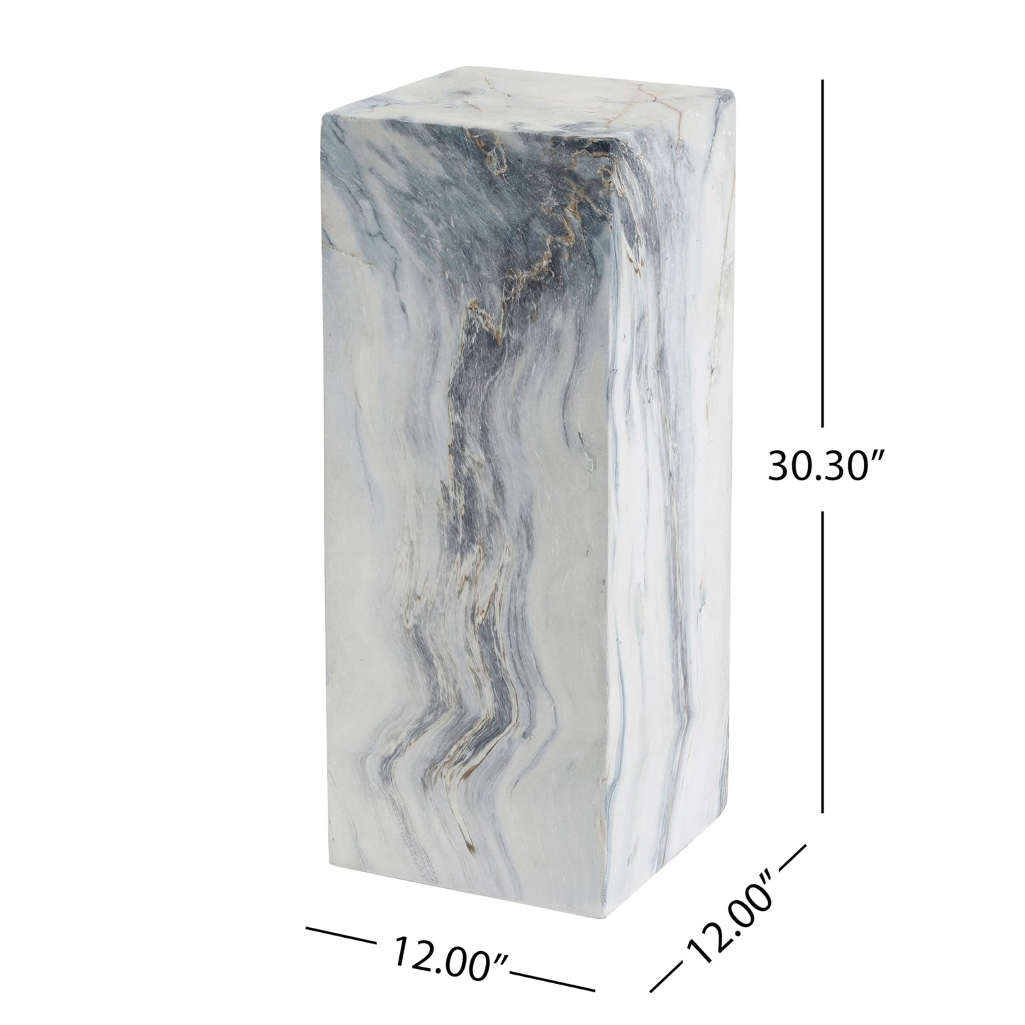 Handcrafted Marble Effect Pedestal, 30.3" Tall, Indoor & Outdoor Display Stand, Square Base, Heavy-Duty 100 lbs Capacity, Unique Grey-Blue Veining, Plant Stand, Sculpture Plinth, Side Table Accent