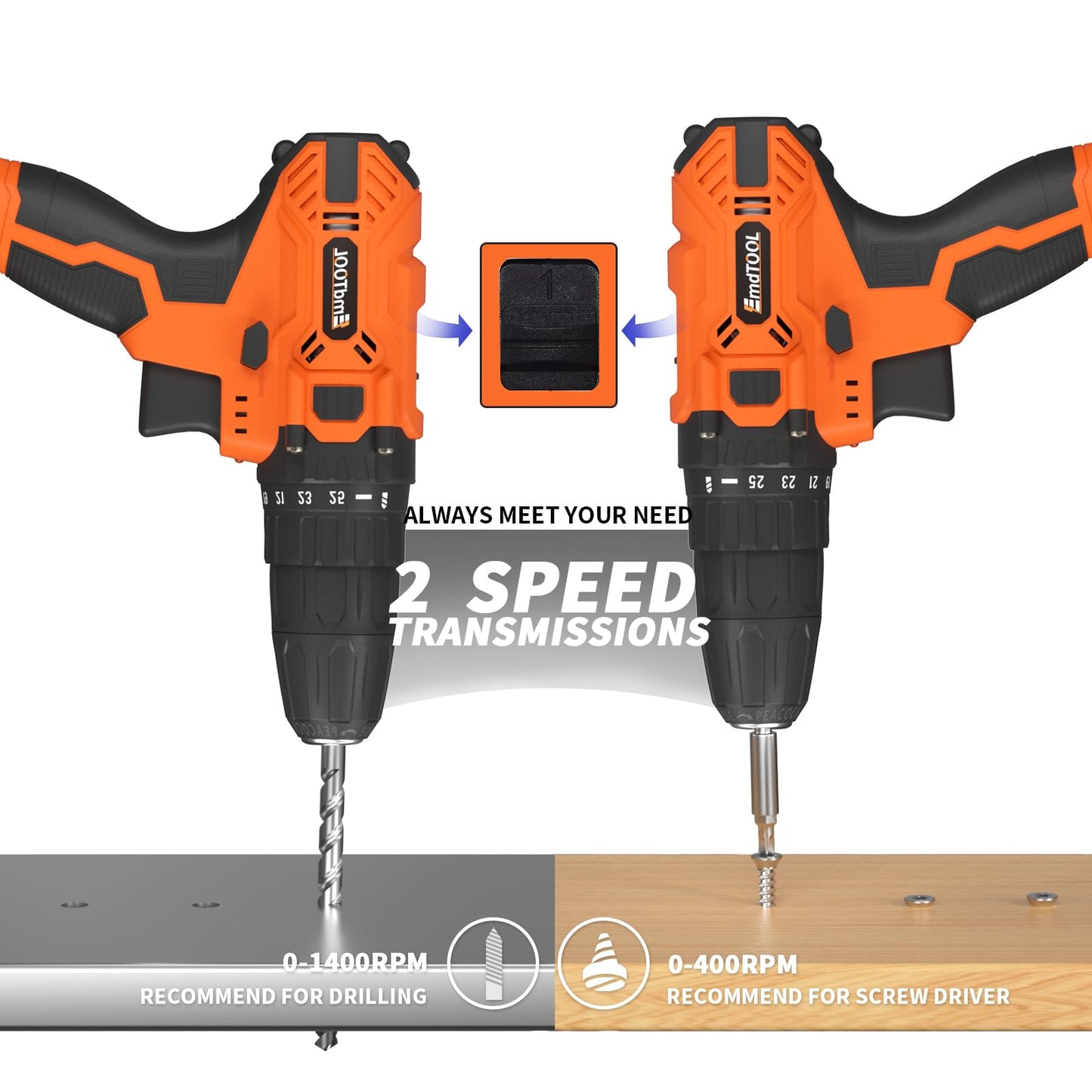 21V Combi Drill Set with 29PCS Accessories, 0-400/0-1400rpm 2 Variable Speed Cordless Screwdriver Max 45N.M Torque Portable Small Drill, 1500mAh Rechargeable Battery, Charger, Orange
