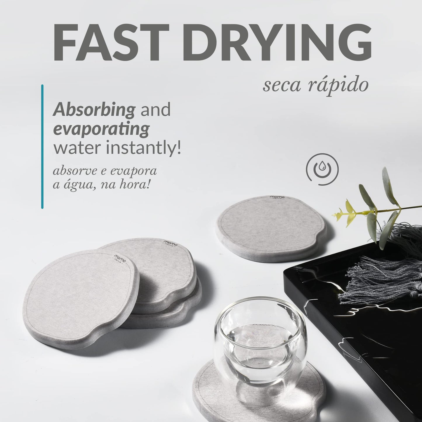 Momo Lifestyle Coasters for Drinks Drycup Stone Coaster Ultra Absorbent Made of Diatomaceous Earth Ideal for Wooden and Coffee Table Non Scratch Condensation Drink Coasters (2 Pack)