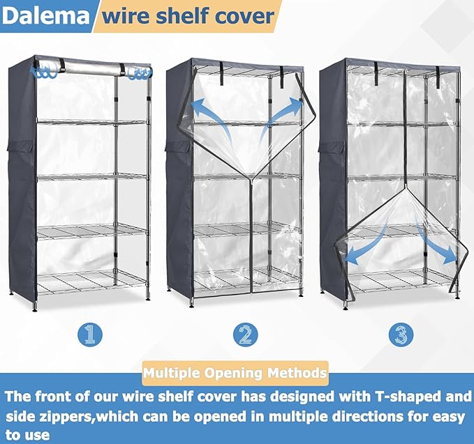 Waterproof Shelf Cover,600D Heavy Duty Dustproof Storage Wire Rack Covers,Outdoor Shelving Covers for Wire Shelves with Zipper 48''x24''x72'',Clear Front.