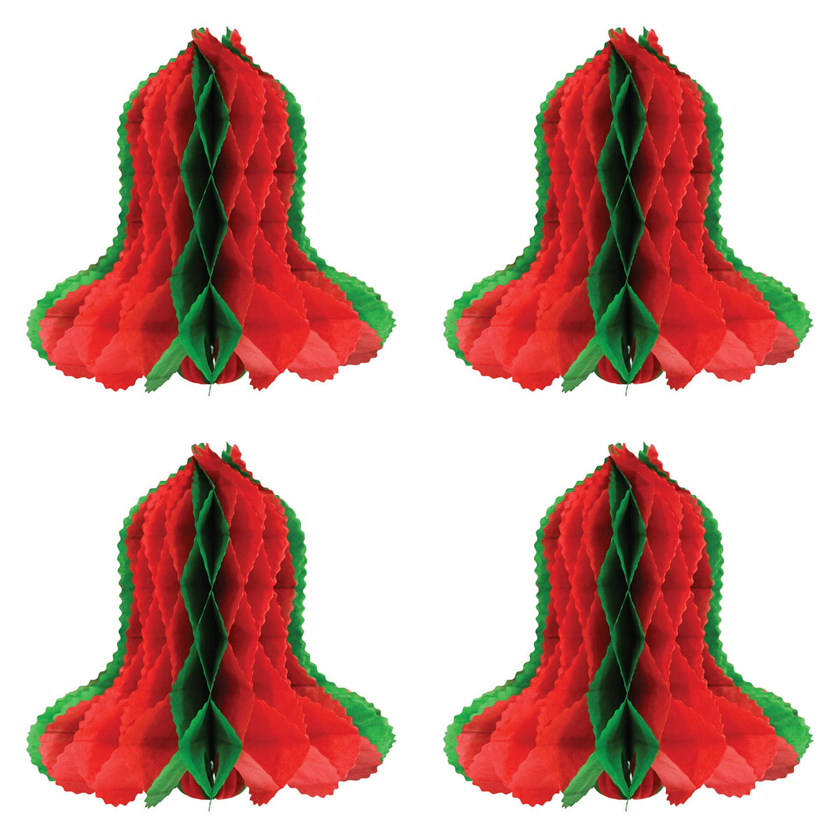Beistle Honeycomb Tissue Paper Bells 4 Piece Christmas Decorations Winter Party Supplies, 12", Red/Green