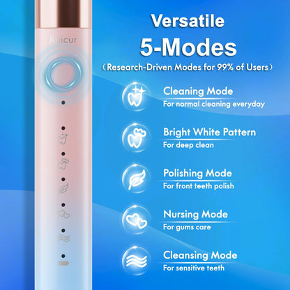 Sonic Electric Toothbrush for Adults and Kids, Comes with 10 Brush Heads & Travel Case, 5 Modes with 2 Minutes Built in Smart Timer, One Charge for 90 Days, 42,000 VPM Motor (Black)
