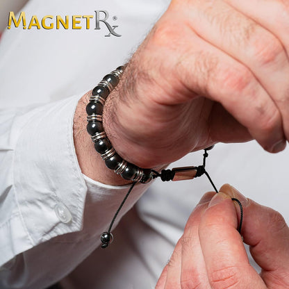 MagnetRX® Magnetic Hematite Bracelet – MAX Strength Magnetic Stones – Beaded Magnetic Bracelets for Men and Women (Silver Titan 8mm Bead)