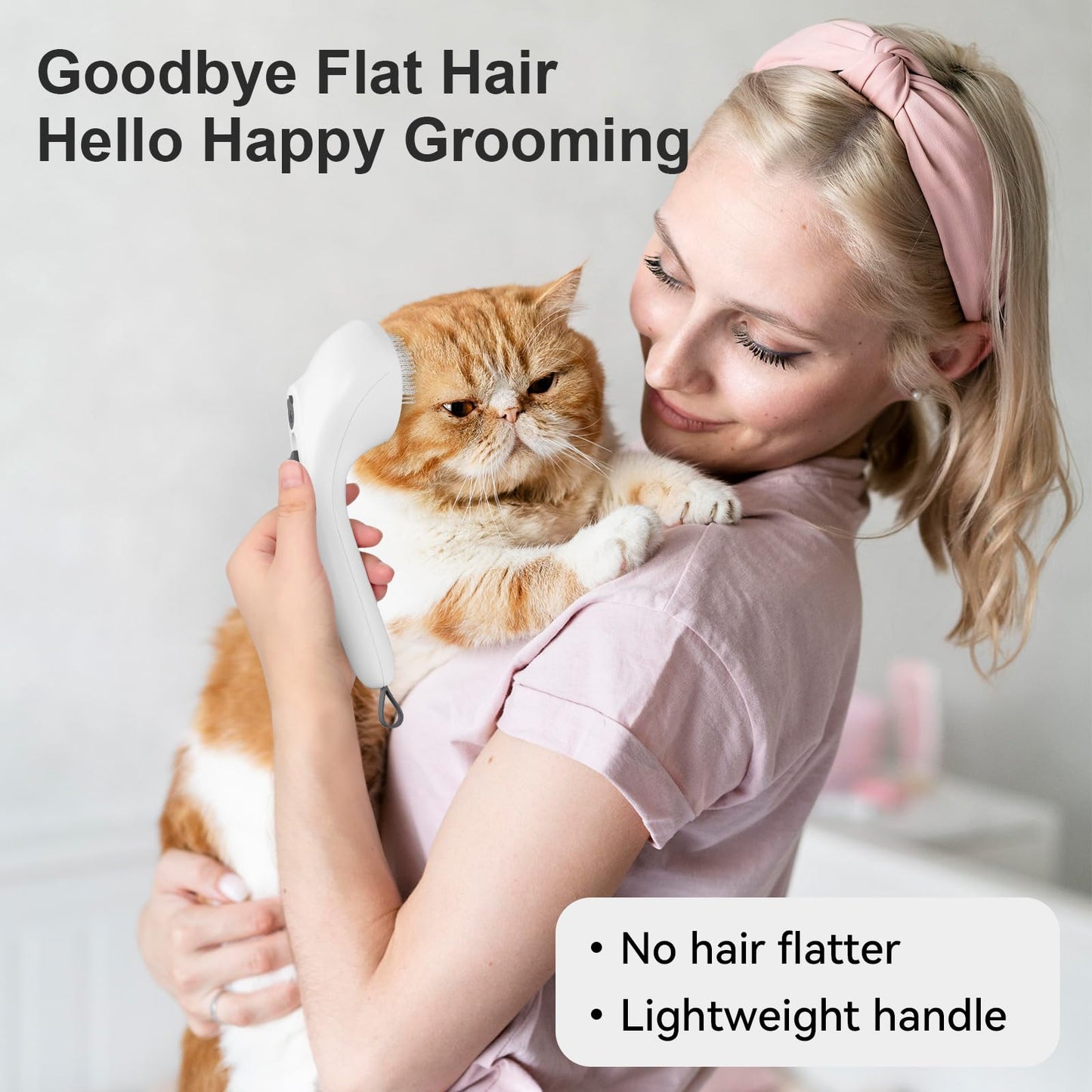 Euqvunn Steam Cat Brush with Release Button, [Ultra-Quiet Design/Comfort-Grip Handle] Pet Spray Dog Brush, Rechargeable Pet Steam Brush for Long Short Hair Cats, Dogs, Rabbits Grooming(Gray-White)