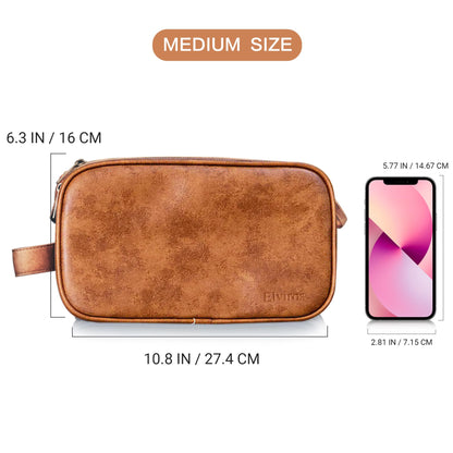 Elviros Water-Resistant PU Leather Toiletry Bag for Men Large Travel Wash Bag Shaving Dopp Kit Bathroom Gym Toiletries Makeup Organizer with Wet Dry Compartment (Brown)