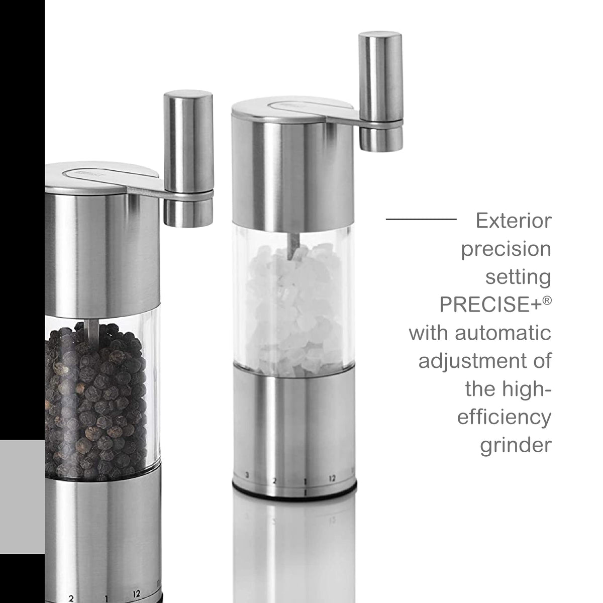AdHoc Select Geared Salt or Pepper Grinder - Handy Seasoning Mill for Salt & Pepper - Manual Grinder with Ceramic Mechanism - Durable & Reliable Shakers