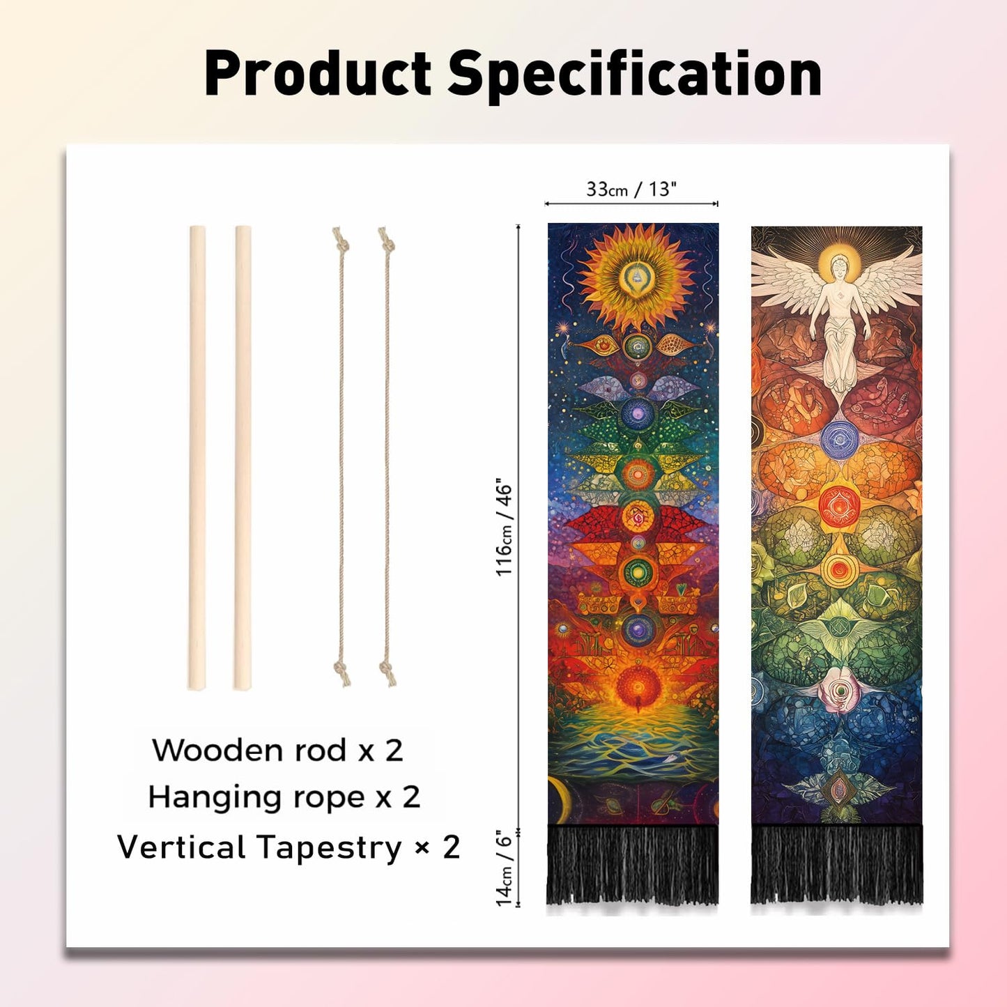 PLIGREAT 2 Pack Chakra Tapestry Meditation Long Tapestry with Tassels Aesthetic Wall Hanging for Bedroom Bathroom Living Room Dorm Room Long Narrow Wall Hanging Home Office Art Decor