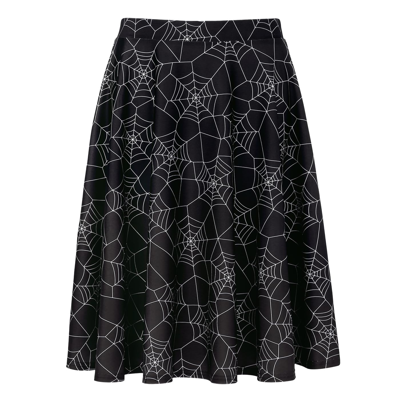 HDE Skirts for Women - Midi Skirt Skater Skirt Knee Length High Waist Fun Prints Spiderweb - XL